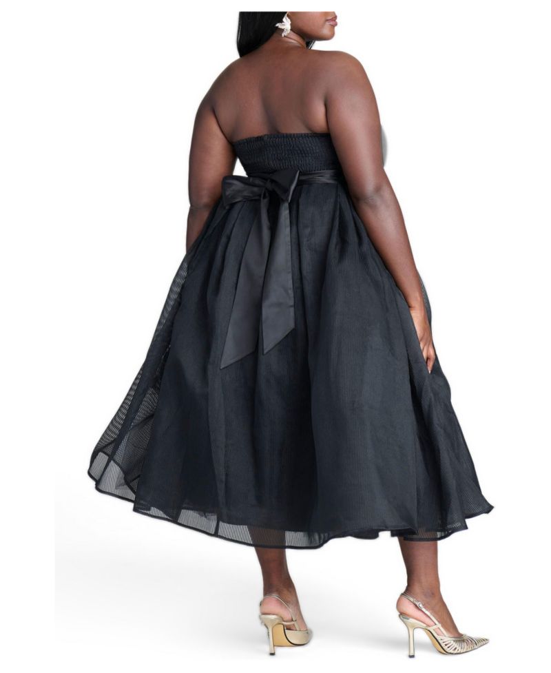Women's Strapless Organza Midi Dress