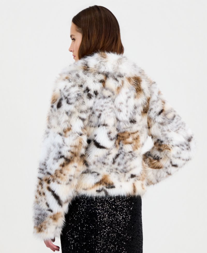 Women's Cropped Animal-Print Faux-Fur Jacket