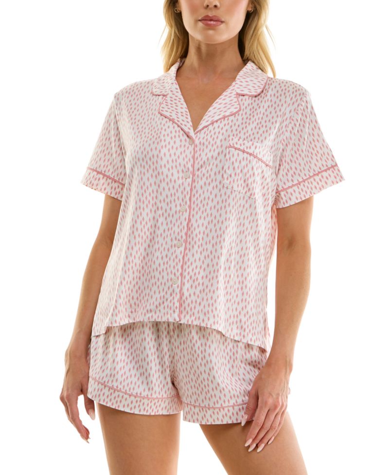 Women's Notch Collar Top and Pull-On Shorts, 2-Piece Set