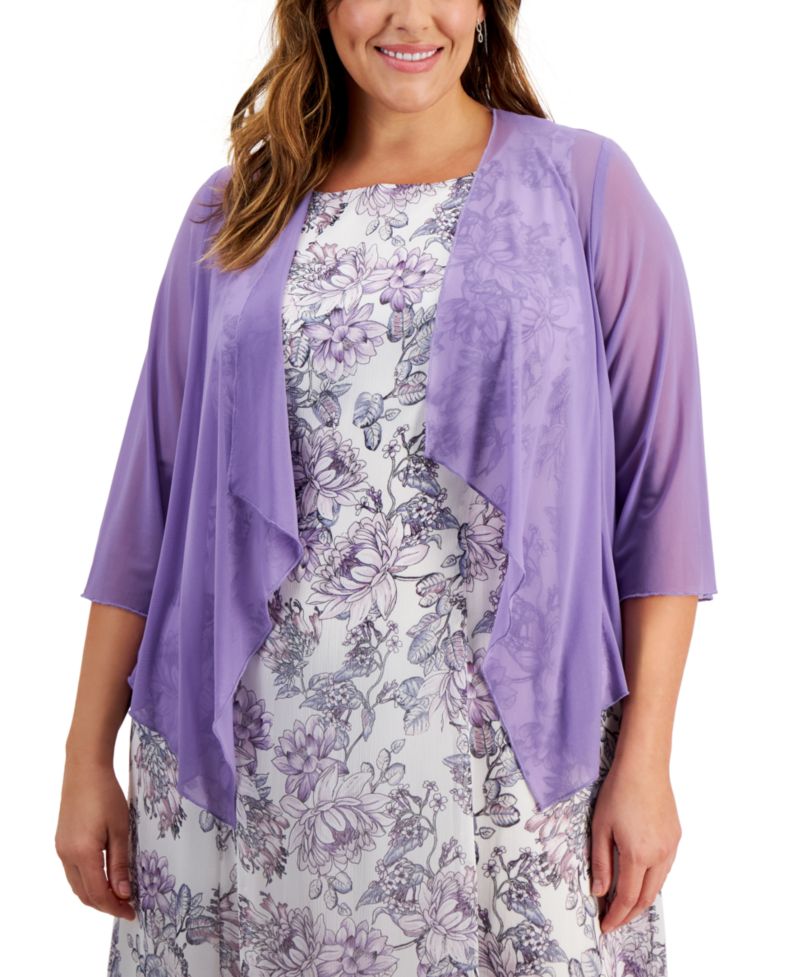 Plus Size Printed Dress and Mesh Jacket