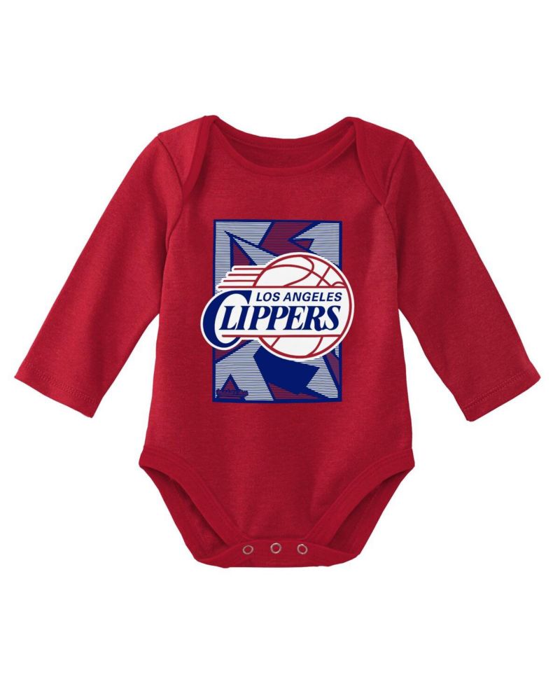 Infant Boys and Girls Royal, Red LA Clippers Hardwood Classics Bodysuits and Cuffed Knit Hat Set