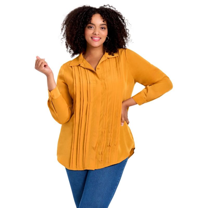 Women's Plus Size Pleated Button Down Shirt