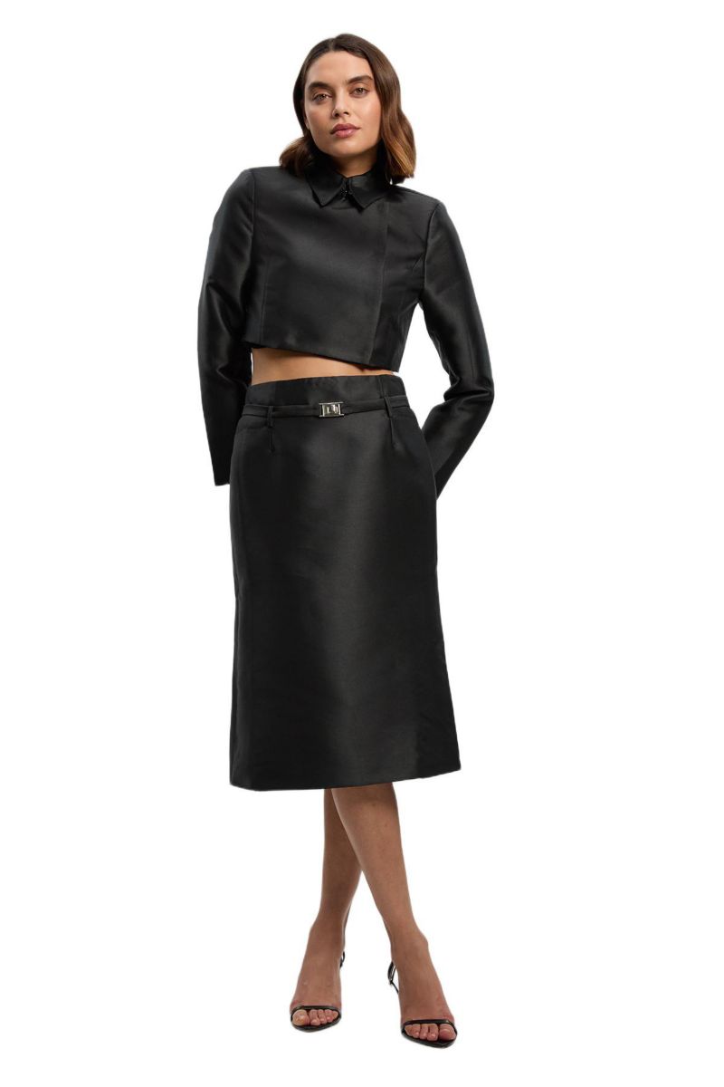 Women's Satin Twill Cropped Wrap Tailored Jacket