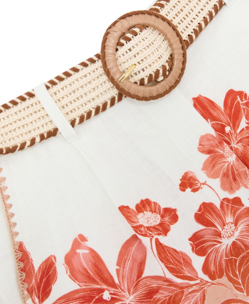 Women's Linen Floral-Print Belted Shorts