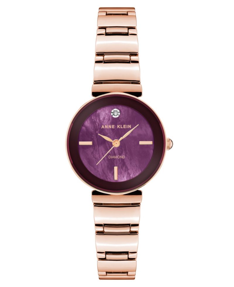 Women's Quartz Classic Plum and Rose Gold-Tone Diamond Accented Bracelet Watch, 28mm