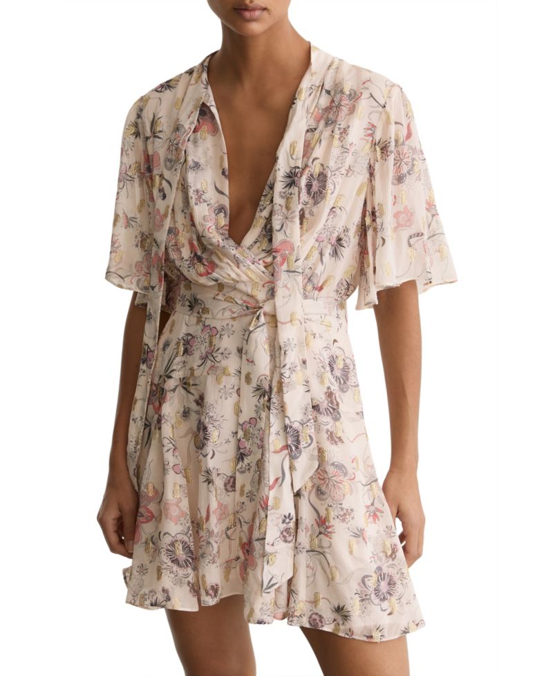 Women's Metallic-Floral Flippy Mini Dress