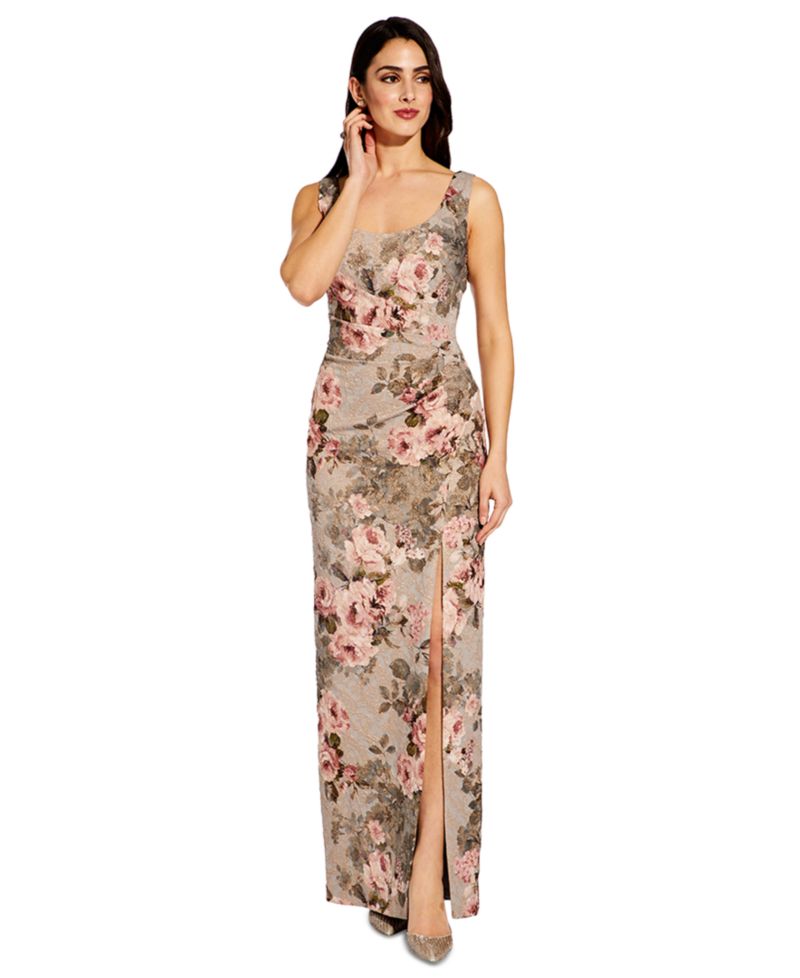 Women's Metallic Floral-Print Column Gown