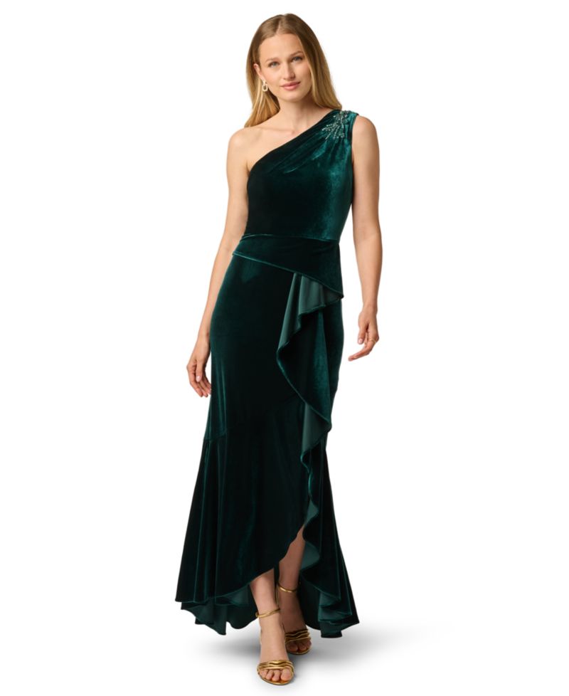 Petite One-Shoulder Velvet Dress