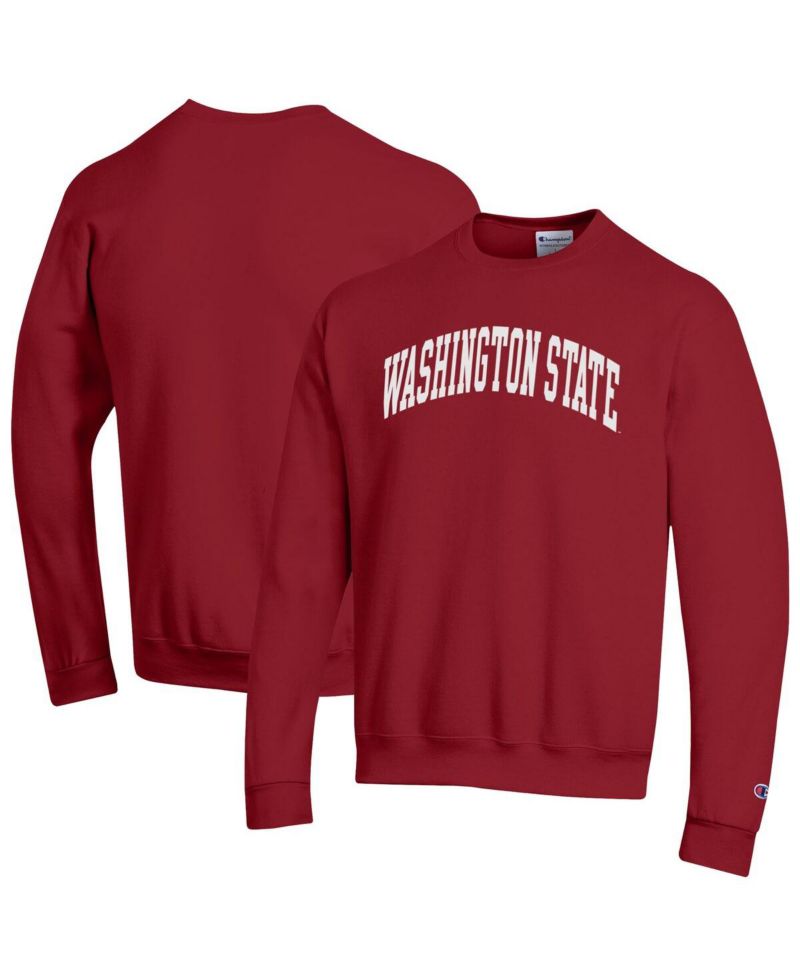 Men's Crimson Washington State Cougars Basic Arch Fleece Pullover Sweatshirt