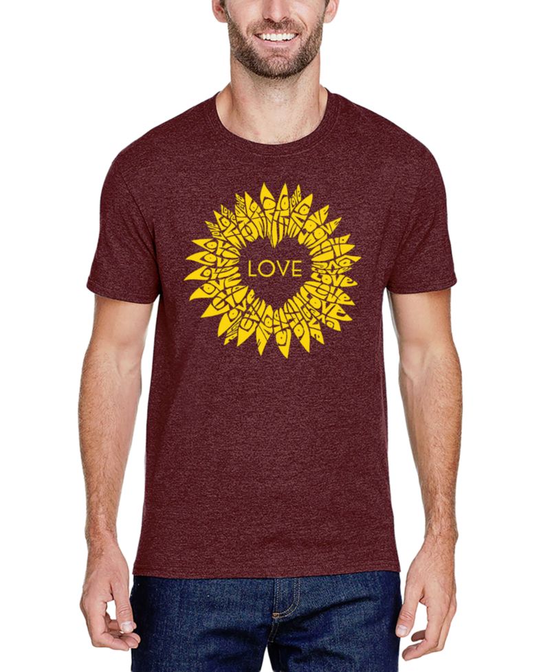 Men's Love Sunflower Word Art Cotton and Polyester Blend T-Shirt