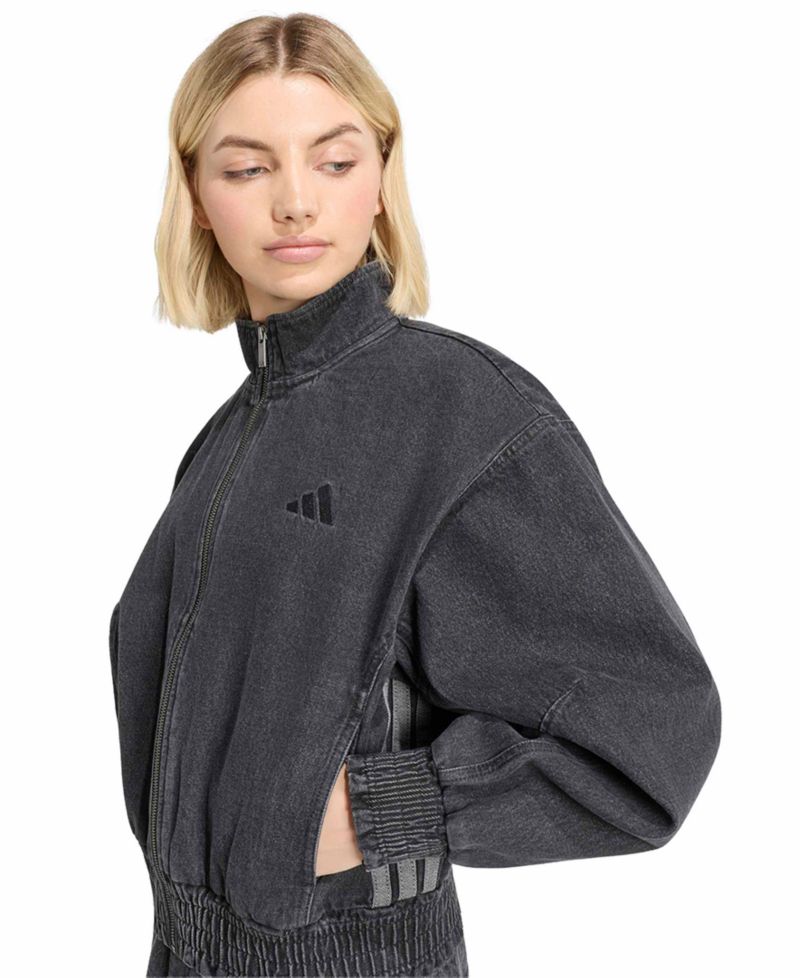 Women's Stadium Washed Denim Bomber Loose-Fit Jacket