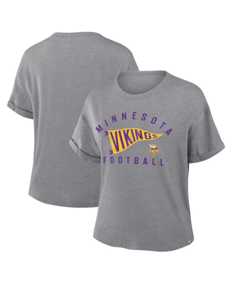 Women's Heather Gray Minnesota Vikings Pennant Wave Tribute Tri-Blend Boxy T-Shirt