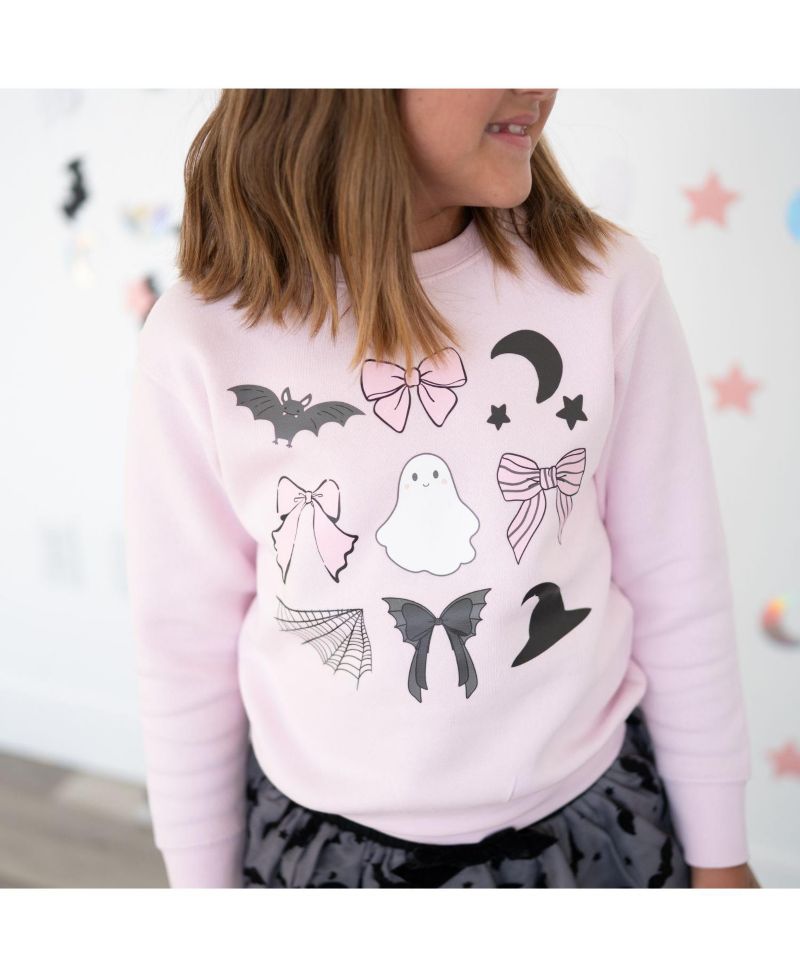Girls' 4-16 Spooky Coquette Halloween Crewneck Long-Sleeve Cotton-Blend Sweatshirt