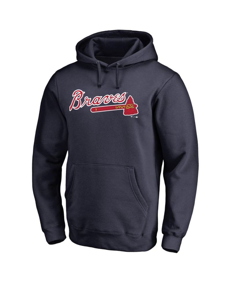 Men's Navy Atlanta Braves Official Wordmark Fitted Pullover Hoodie