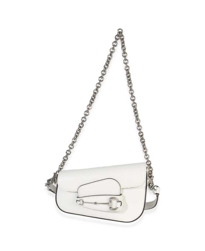 White Calfskin Mini Asymmetric Horsebit 1955 Shoulder Bag