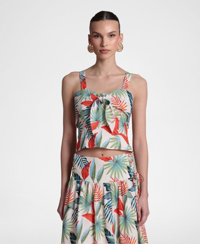 Women's Linen-Blend Tie-Front Top