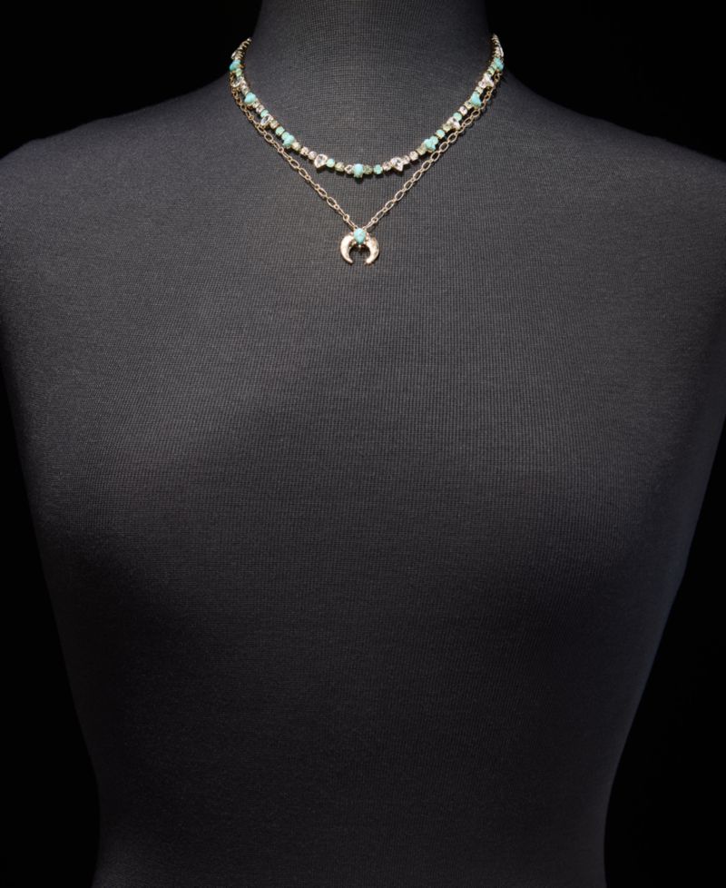 Mixed Stone Layered Pendant Necklace, 16" + 3" extender