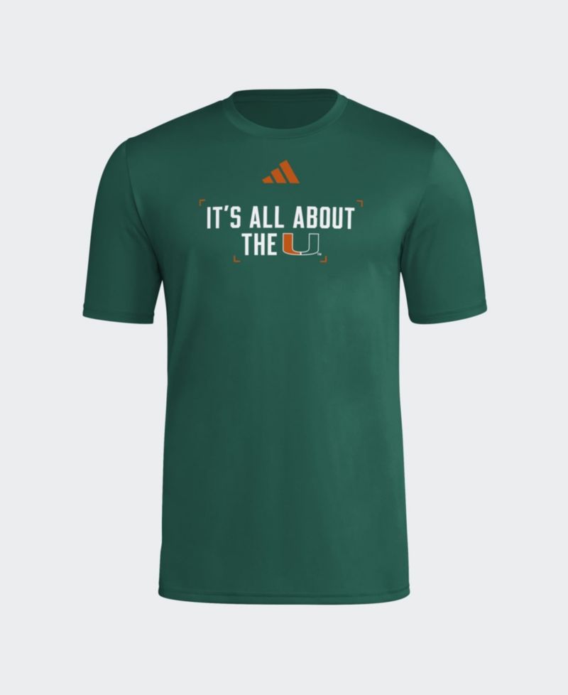 Men's Green Miami Hurricanes Locker Slogan Football Pre-Game T-Shirt