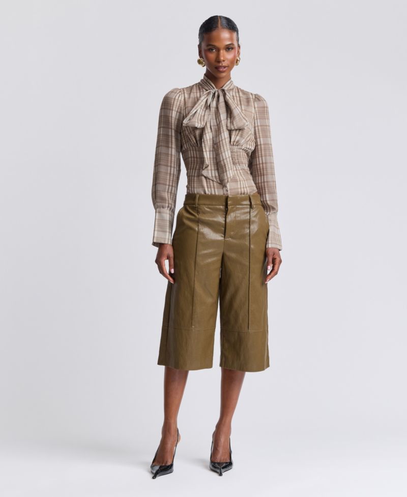 Women's Wide-Leg Low-Rise Faux Leather Shorts