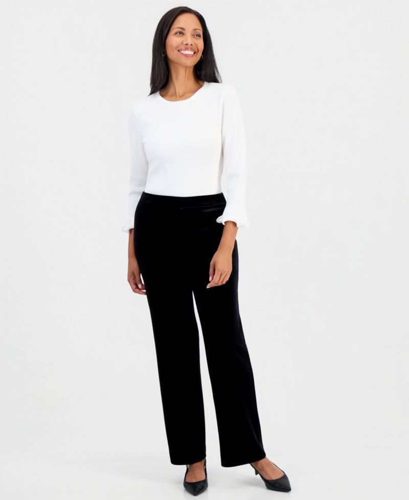 Petite Velvet Pull-On Wide-Leg Pants