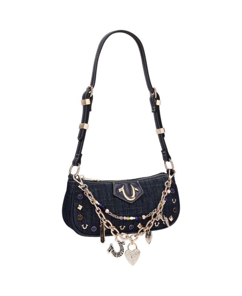 Chain and Studs Denim Shoulder Bag