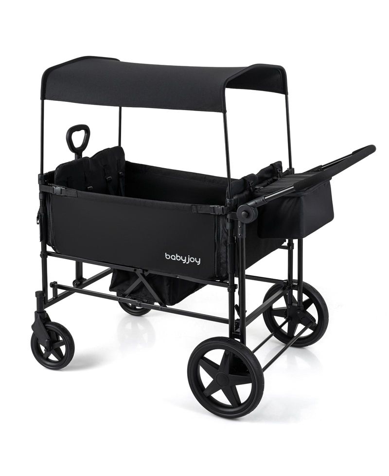 Foldable Wagon Stroller for 4 Kids with Removable Canopy