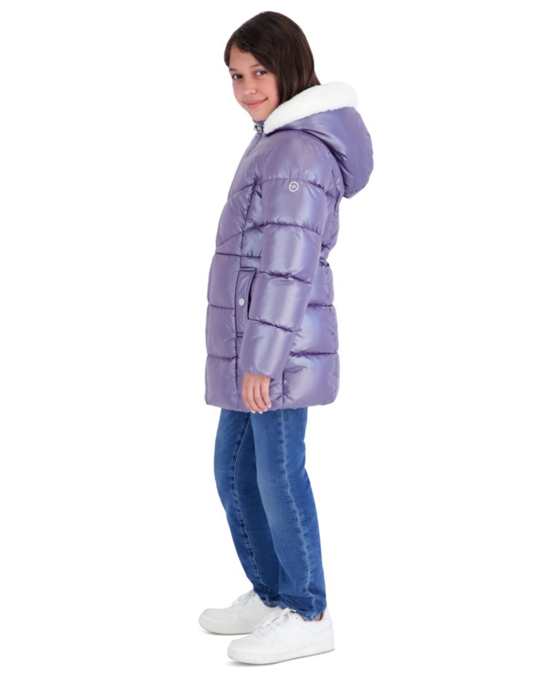 Girls' 5-16 Pearlized Stadium Length Long-Sleeve Jacket