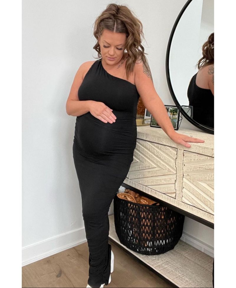 Women's Black Ruched One Shoulder Dress
