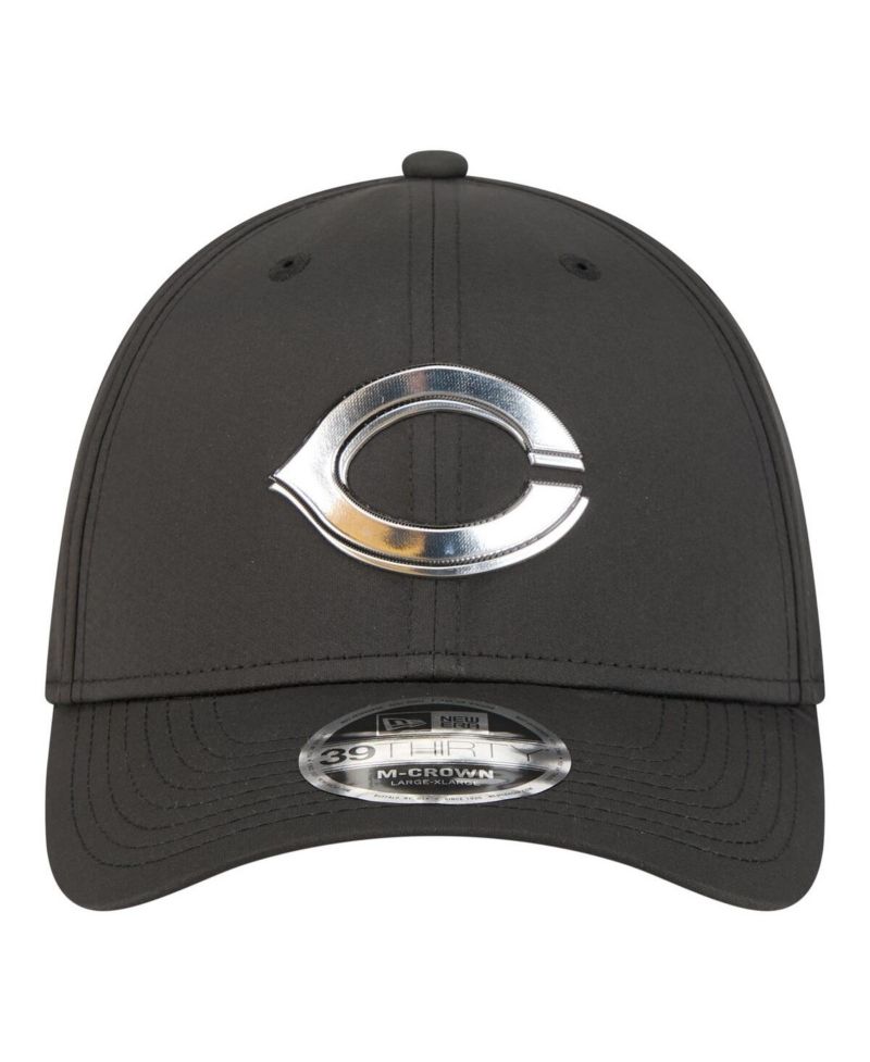 Men's Black Cincinnati Reds Metallic 39THIRTY M-Crown Flex Hat