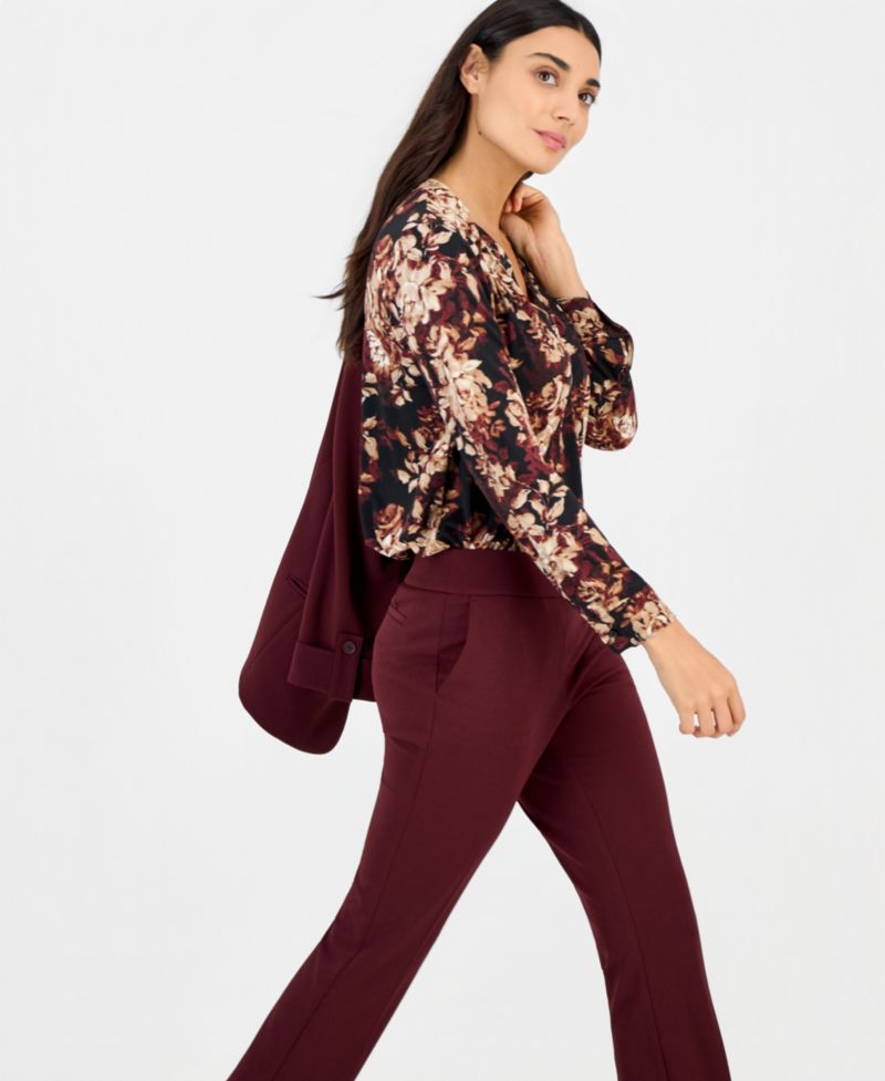 Petite Split-Neck Yoke Long-Sleeve Blouse