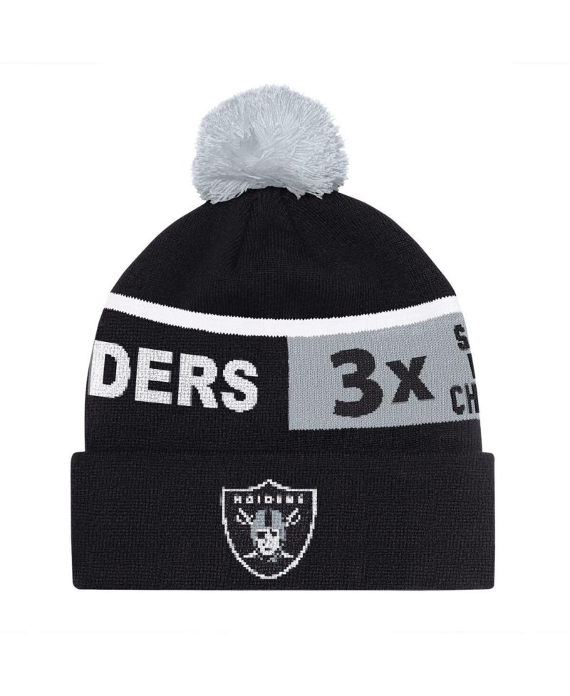 Men's and Women's Black Las Vegas Raiders Chyron Cuffed Knit Hat with Pom