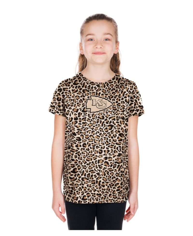 Big Girls Tan Kansas City Chiefs Mom & Me Leopard T-Shirt