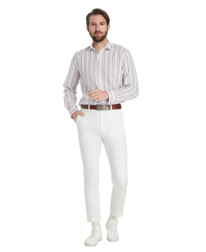 Men's Slim-Fit Linen Oslo Stripe Dress Shirt
