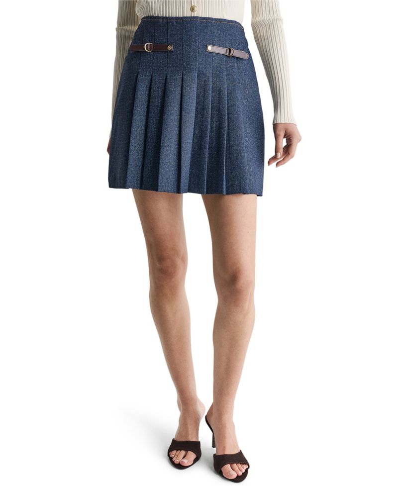 Women's Pleated A-Line Mini Denim Skirt