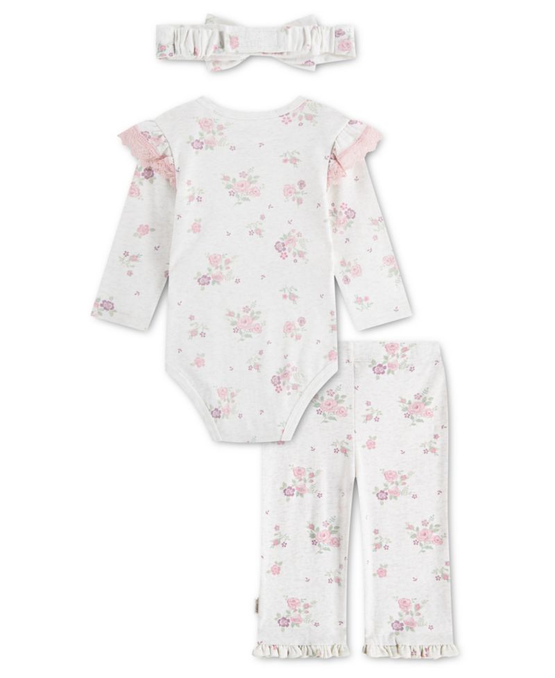 Baby Girls' Babywear Long-Sleeve Bodysuit, Pants and Headband, 3-Piece Set