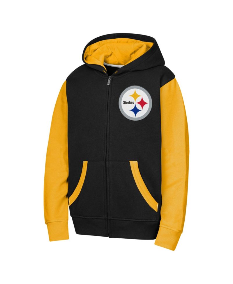 Big Boys and Girls Black Pittsburgh Steelers Stadium Colorblock Full-Zip Hoodie