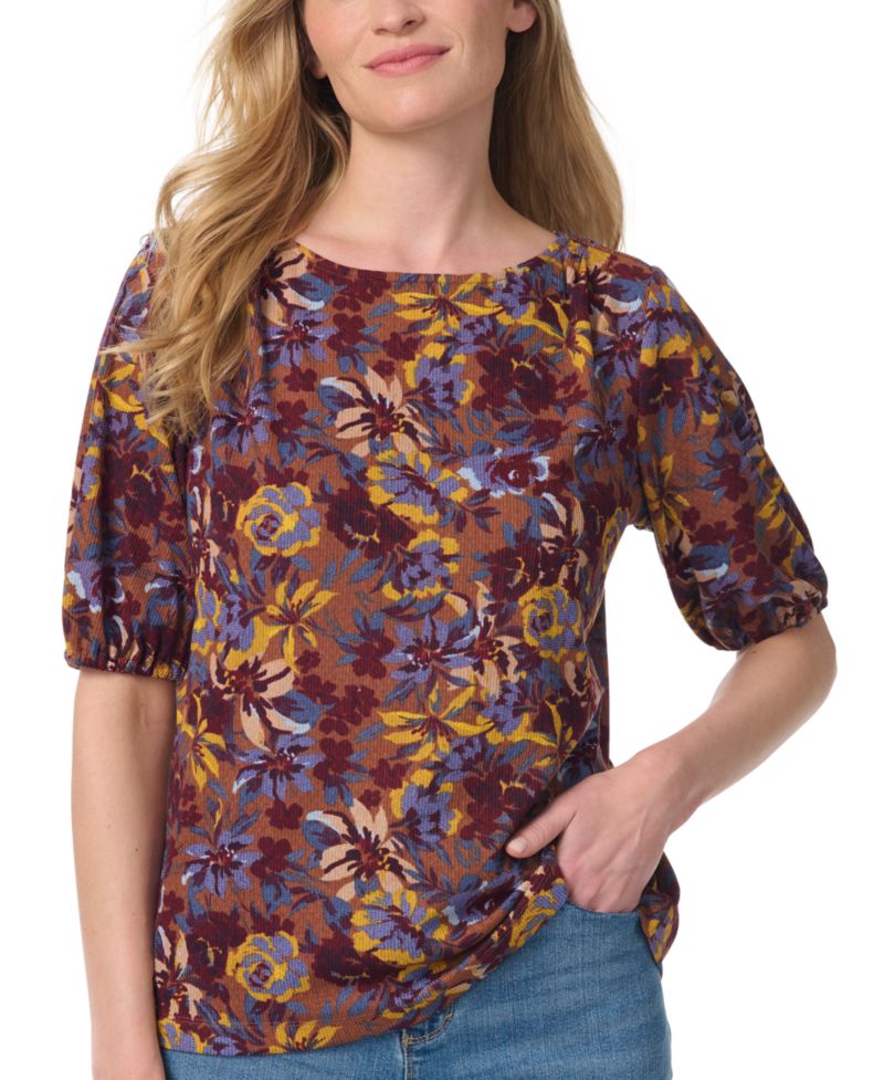 Women's Tyler Boat-Neck Elbow-Sleeve Print T-Shirt