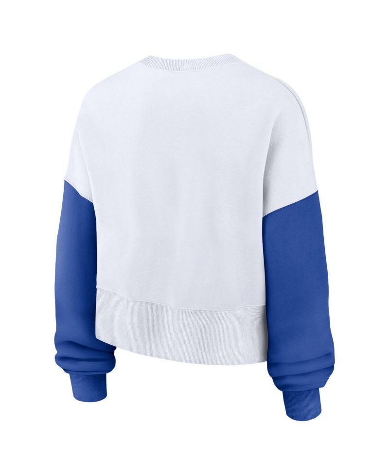 Women's White Kentucky Wildcats Color-Block Oversized Cropped Pullover Sweatshirt