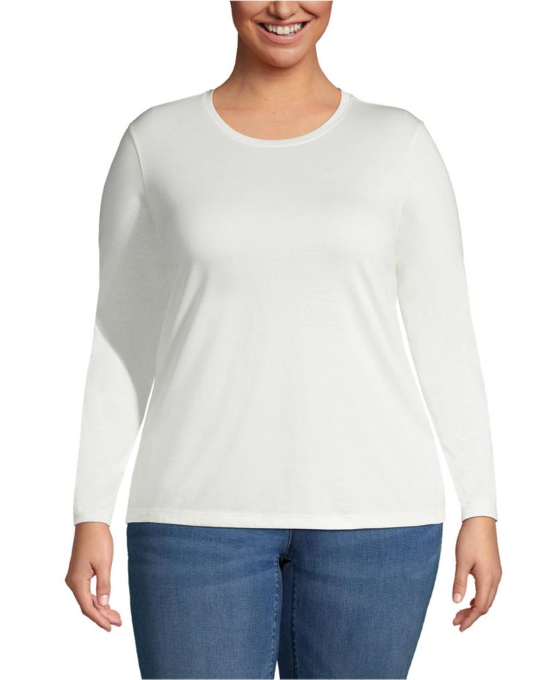 Plus Size Supima Cotton Long Sleeve Crewneck T-Shirt