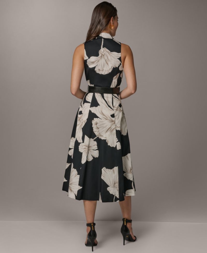 Petite Sleeveless Floral Collared Midi Shirt-Dress