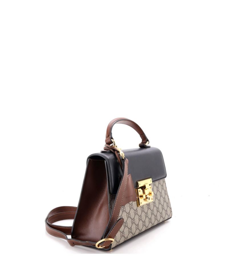 Small Padlock Top Handle Bag GG Coated Canvas and Leather