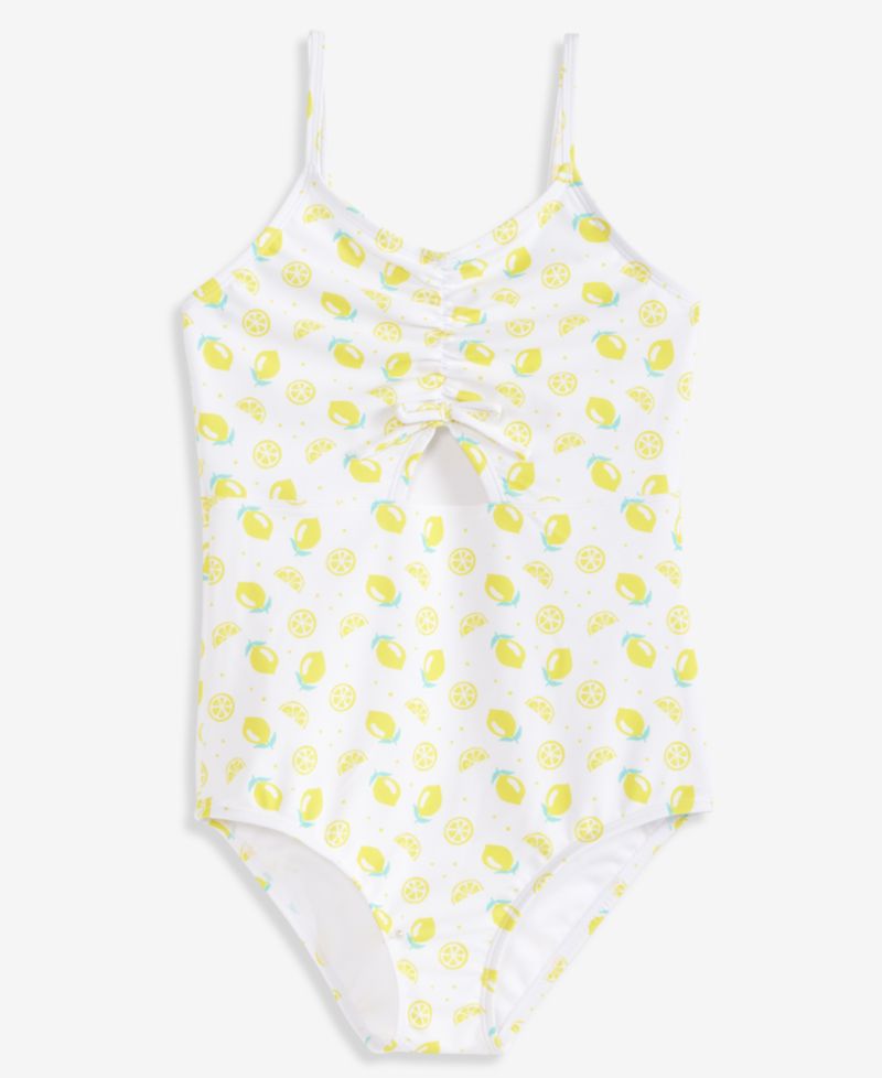 Girls' XS-XL Lemon-Print Cutout One-Piece Swimsuit