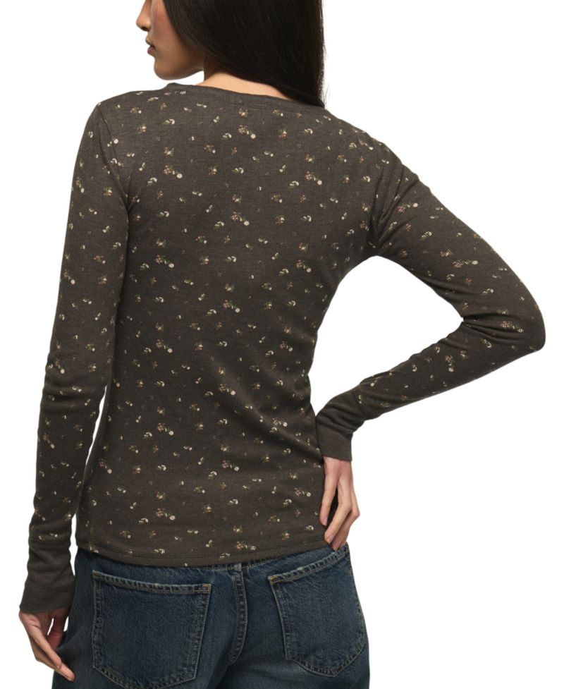 Women's Long-Sleeve Ribbed Floral-Print Henley Top