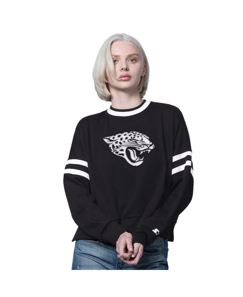 Women's Black Jacksonville Jaguars Rally Drop Shoulder Cropped Sweatshirt