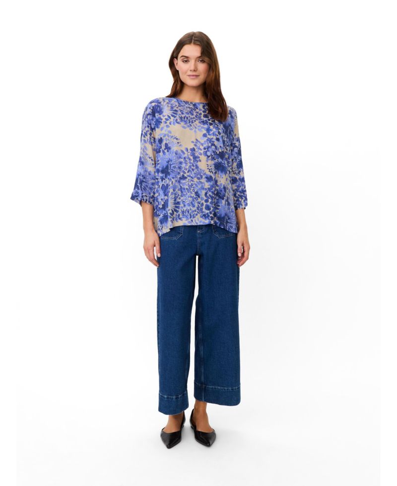 Women's Fluid Draped Floral 3/4-Sleeve Blouse