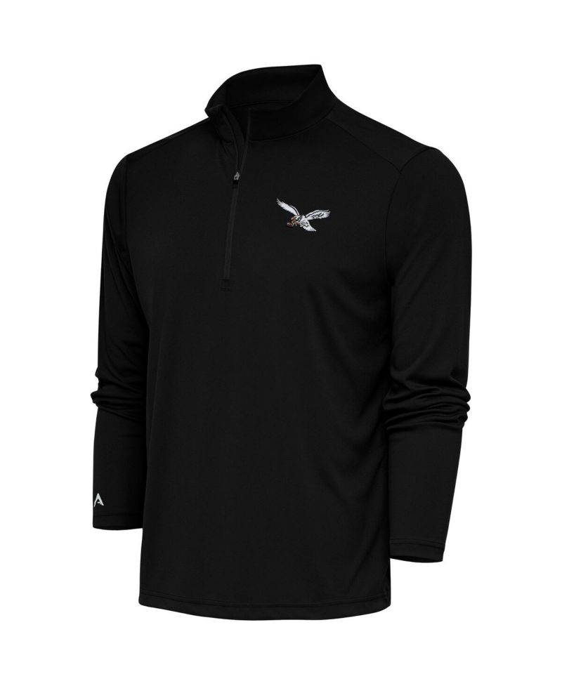 Men's Black Philadelphia Eagles Throwback Logo Tribute Quarter-Zip Pullover Sweatshirt