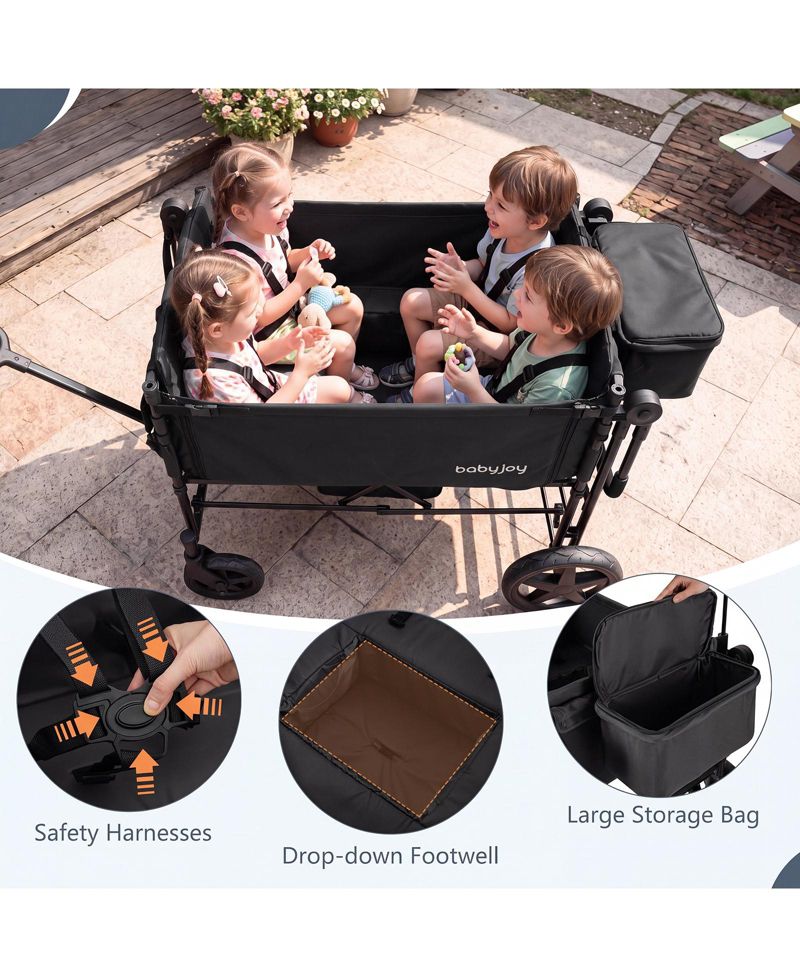 Foldable Wagon Stroller for 4 Kids with Removable Canopy