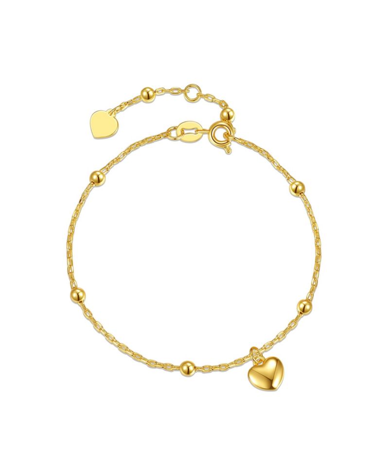 Children's 14k Yellow Gold Plated Heart Charm Station Bead Bracelet