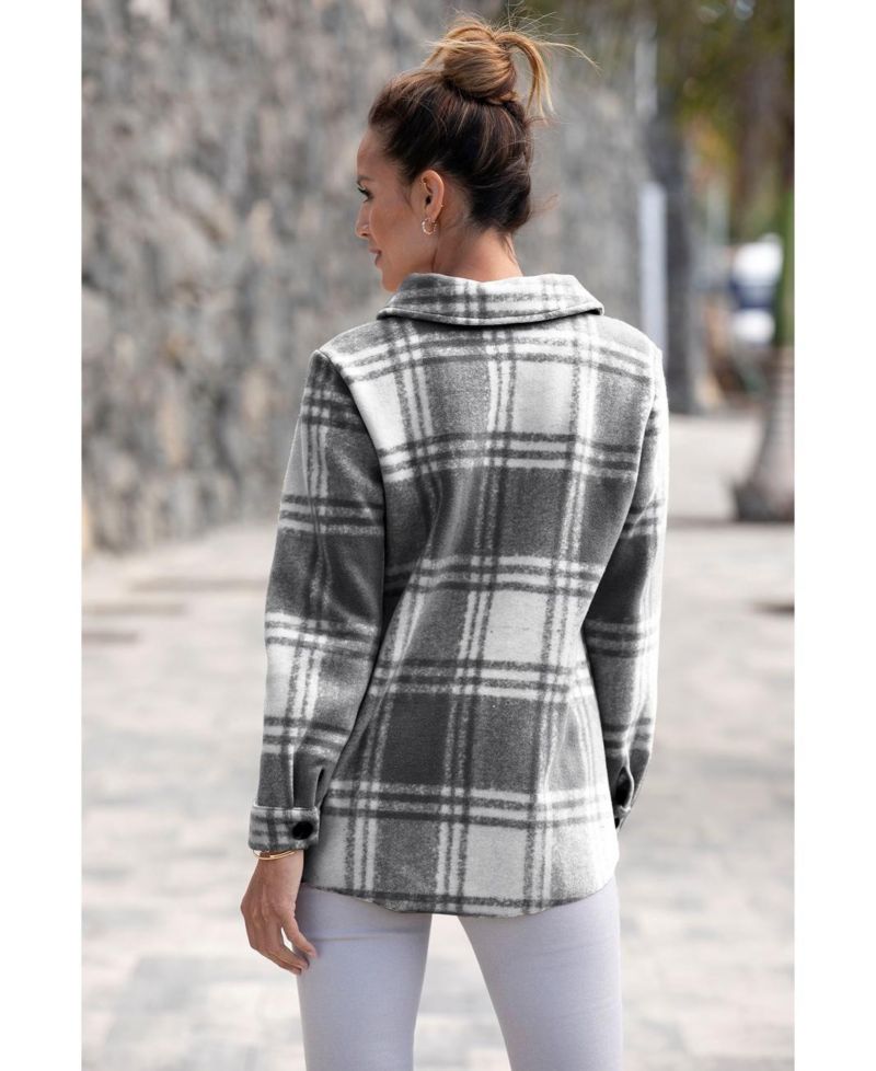 Women's Plaid Shirt with Pockets Everyday Comfort Jacket
