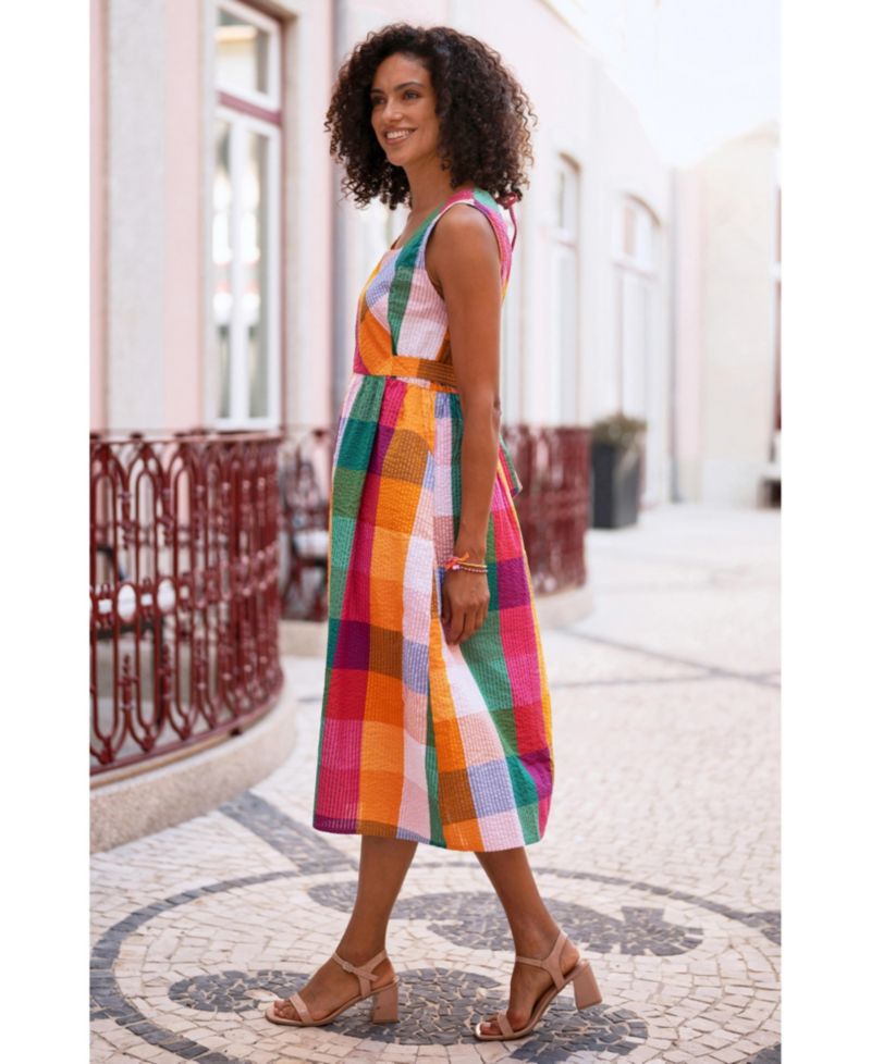 Women's Seersucker Cotton Midi Sun Dress